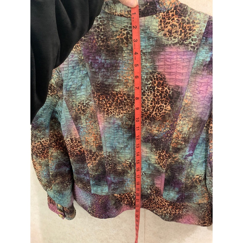 BOHO CHIC Textured Animal Print Jacket Teal Purple Orange Gold Button SZ 14 - Picture 10 of 11